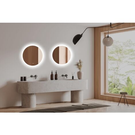 Miroir Mural Lumineux LED de Salle de Bain Rond Simple, étanche 3 Couleurs Lumière avec Interrupteur Tactile 40×40CM