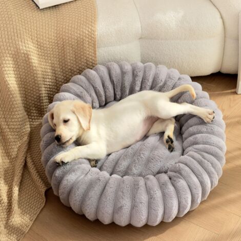 Lit Moelleux Rond Pour Chat Et Chien Extra Large Lavable Avec Coussin Corbeille et panier pour chien 70x70cm Grise