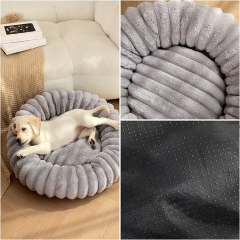 Lit Moelleux Rond Pour Chat Et Chien Extra Large Lavable Avec Coussin Corbeille et panier pour chien 70x70cm Grise