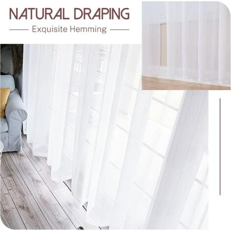 Lot de 2 Rideaux Voilages Blanc pour Salon Chambre  140 cm x 240cm