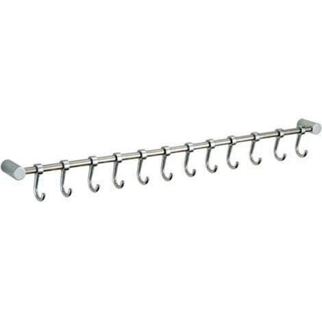 Crochet Barre de Cuisine  Acier Inox Crochet à torchon  53cm avec 12 Crochets Argent