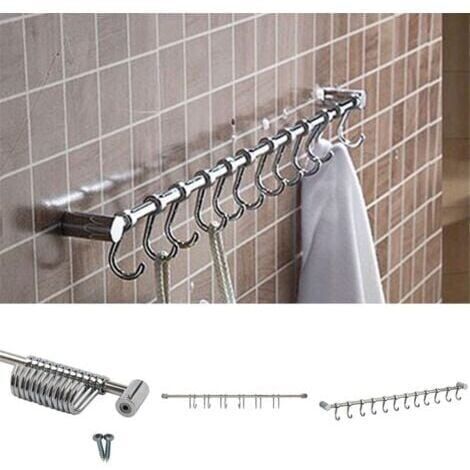 Crochet Barre de Cuisine  Acier Inox Crochet à torchon  53cm avec 12 Crochets Argent