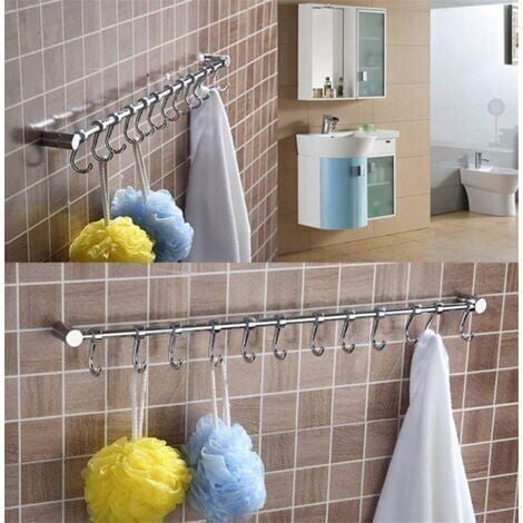 Crochet Barre de Cuisine  Acier Inox Crochet à torchon  53cm avec 12 Crochets Argent