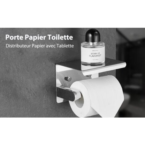 Porte-Papier Toilette Mural sans perçage  Acier Inoxydable avec étagère pour Salle de Bain  Argent 13.7x10x10cm
