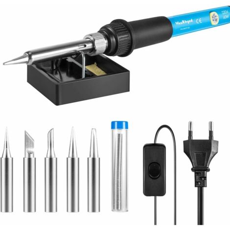 Lötkolben-Lötset, 60 W, 220 V, einstellbare Temperatur, mit 5 Lötköpfen, Lötkolbenständer, Zinndraht