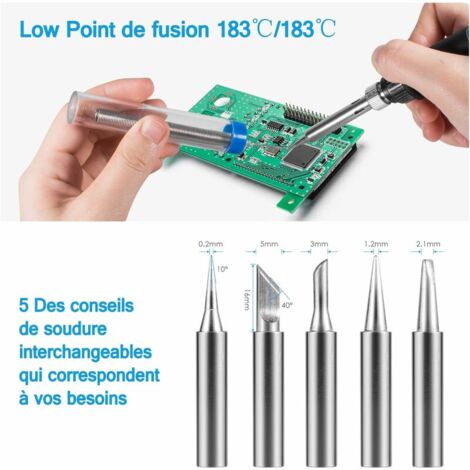 Lötkolben-Lötset, 60 W, 220 V, einstellbare Temperatur, mit 5 Lötköpfen, Lötkolbenständer, Zinndraht
