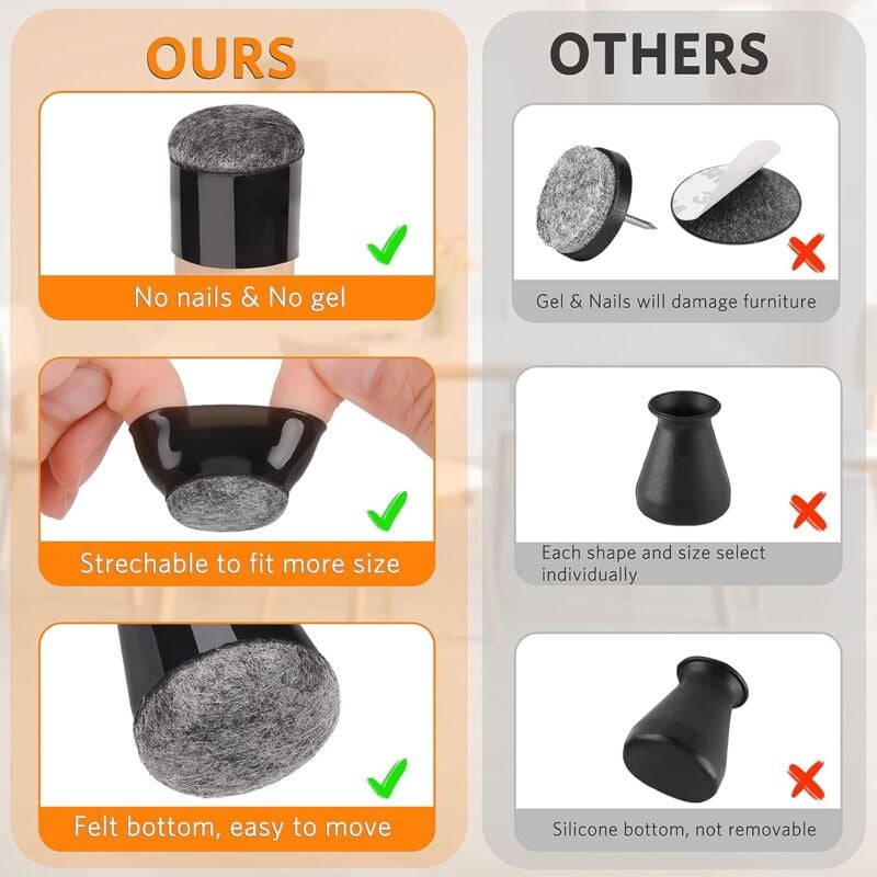 Protection Pied De Chaise  32 Pièces  - Patins Silicone Avec Feutre Silencieux Et Antiderapants Protection Pour Sols En Bois Et Carrelage 98362033