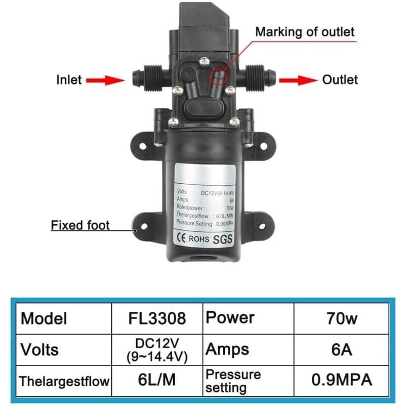 Pompe à eau haute pression 12V - Kit de pulvérisation - Auto-amorçante - Portable - Auto