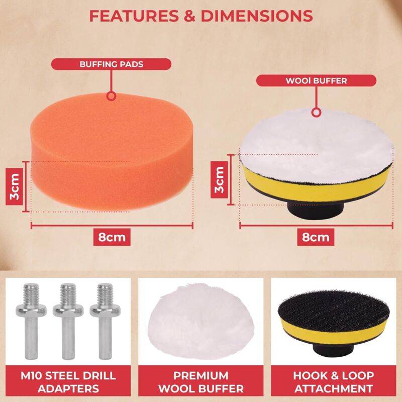 23 Pièces Pad Polissage 80mm, Kit Polissage Voiture, Éponge De Polissage Laine, Polissage Pour Voiture Polisseur Tampon Pad Pour Avec M10 Foret Pour Perceuse Tampon Pour Voiture Ponçage Polissage