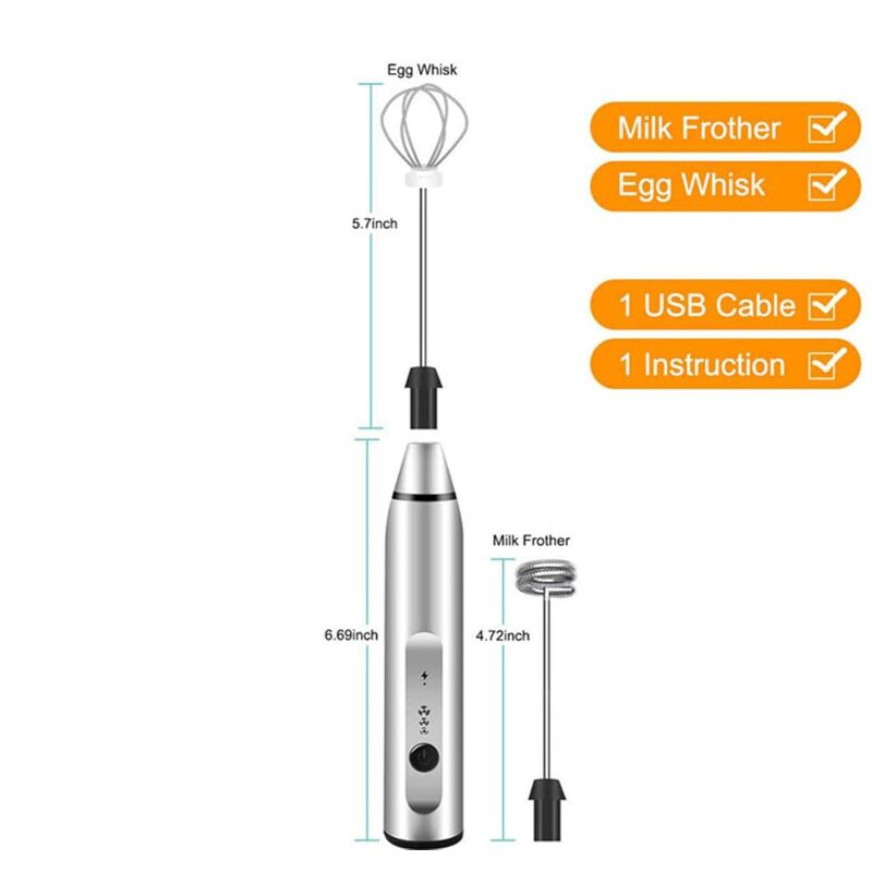 Mousseur à Lait Électrique Sans Fil - Double Fouet Inox, Piles AA, Pour Café, Cappuccino, Protéines - 6