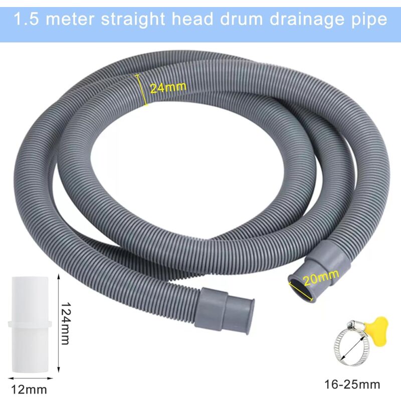 Tuyau De Vidange 1m Pour Lave-linge Et Lave-vaisselle - Raccord 20mm, 2 Colliers Inox, Adaptateur Inclus - REKALRO