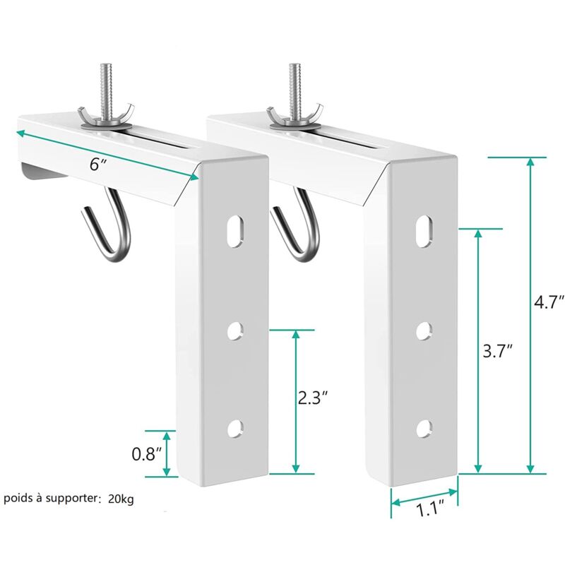 Support Universel En L Pour écran De Projection - Mur Ou Plafond, Réglable, Charge Max 36,3 Kg - Compatible Avec La Plupart Des écrans Manuels - 10