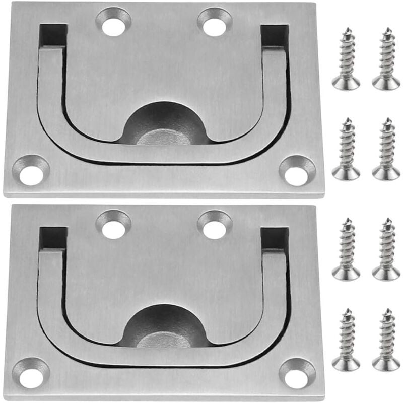 2 Pcs Poignée de Trappe pour Bateaux en Acier Inoxydable Poignée Casier de Trappe Affleurantes avec Vis pour Meuble Yacht Boat
