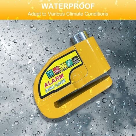 Bloc Disque Alarme Antivol Moto Bloque Disque Scooter Disc Lock avec Alarme de 110db,2Clés,1.5m Câble Antivol,1 Sac de Bloc Disque Alarme pour Moto/Vélo/Scooter (Jaune)