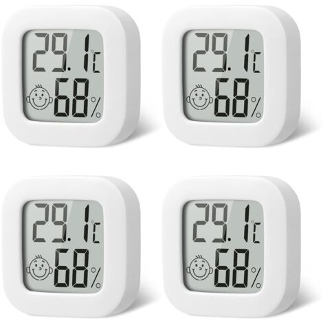 4 Pack Thermometre Interieur Mini Thermomètre Hygrometre Haute Précision Température Hygromètre Moniteur avec Air icône Confortable pour Cuisine Chambre de Bébé Serre Entrepôt Bureau