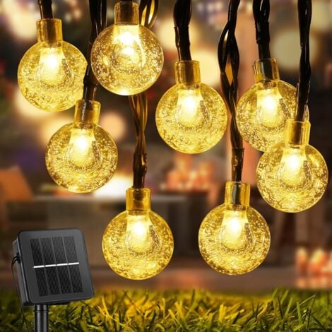Guirlande Solaire Exterieur, 12M 100LEDs Guirlande Lumineuse Exterieure, 8 Modes IP65 Étanche Guirlande Lumineuse Exterieure Solaire pour Jardin, Cour, Mariage, Fête, Décoration (Blanc Chaud)