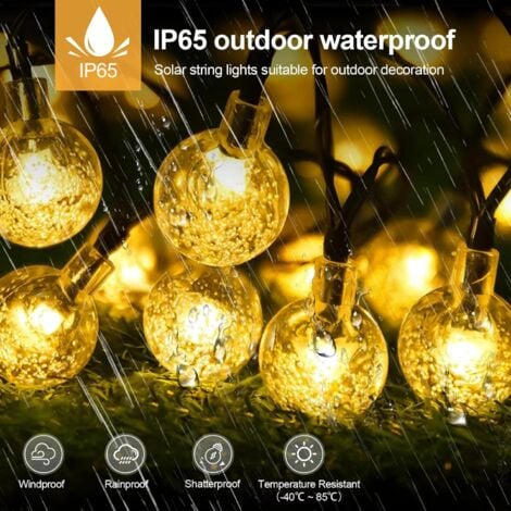 Guirlande Solaire Exterieur, 12M 100LEDs Guirlande Lumineuse Exterieure, 8 Modes IP65 Étanche Guirlande Lumineuse Exterieure Solaire pour Jardin, Cour, Mariage, Fête, Décoration (Blanc Chaud)