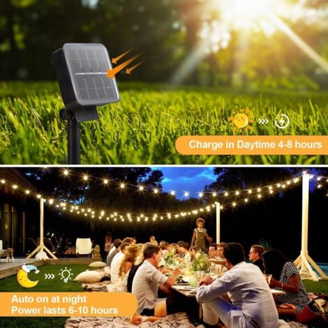 Guirlande Solaire Exterieur, 12M 100LEDs Guirlande Lumineuse Exterieure, 8 Modes IP65 Étanche Guirlande Lumineuse Exterieure Solaire pour Jardin, Cour, Mariage, Fête, Décoration (Blanc Chaud)