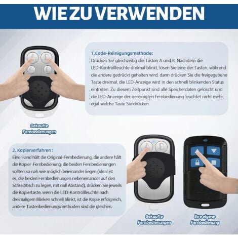 Paquet de 4 télécommandes de porte automatique, fréquence 433.92Mhz, télécommande à code fixe, peut copier le code d'apprentissage, code roulant, programmable