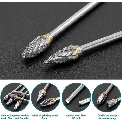 10 Fraises Rotatives Carbure Tungstène ANCLLO - Tige 3mm Pour Outils Dremel - Gravure, Polissage