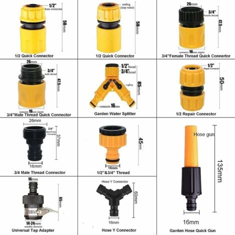 Lot de 20 Connecteur de Raccord Tuyau D'arrosage,Adaptateur Robinet Tuyau Arrosage,Séparateur de Tuyau en Y, Connecteur de Robinet Universel, etc.