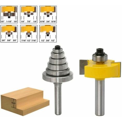 Fraise à feuillure à tige de 8 mm avec 6 roulements pour plusieurs profondeurs 28,6 mm 22,2 mm 19,05 mm 15,9 mm 12,7 mm 9,52 mm Outil de menuiserie