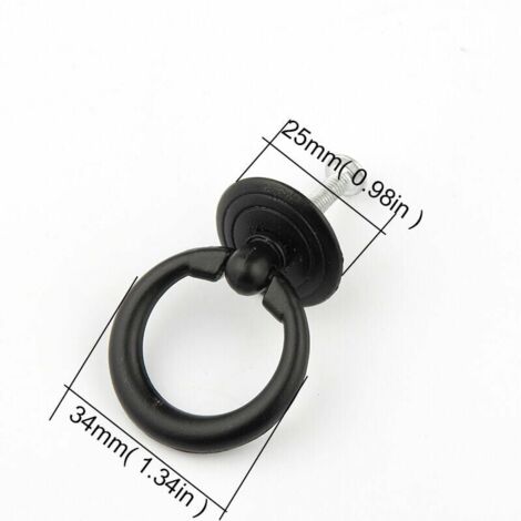 10 Pcs Noir Poignée d'Armoire Metal Bouton de Porte Tiroir Bague Poignée de Traction Classique Poignee de Meuble Rond Bouton de Meuble Poignées de Tirage avec Vis pour Armoire Placard Commode
