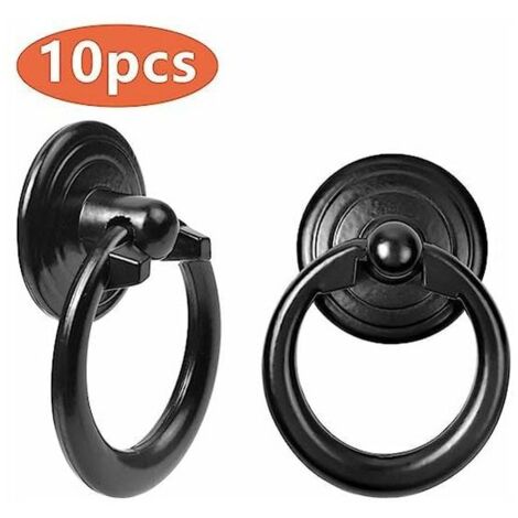 10 Pcs Noir Poignée d'Armoire Metal Bouton de Porte Tiroir Bague Poignée de Traction Classique Poignee de Meuble Rond Bouton de Meuble Poignées de Tirage avec Vis pour Armoire Placard Commode