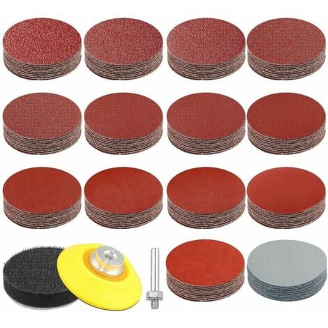 140 pièces Velcro papier abrasif 50mm 60 80 100 120 180 240 320 400 600 800 1000 1200 2000 3000 Grain, Disques Abrasifs 50 mm Set avec 1 pièce kit de tampon de roue adaptateur de tampon de polissage T