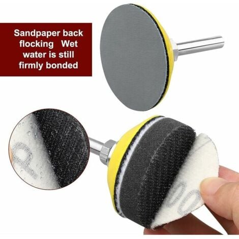 140 pièces Velcro papier abrasif 50mm 60 80 100 120 180 240 320 400 600 800 1000 1200 2000 3000 Grain, Disques Abrasifs 50 mm Set avec 1 pièce kit de tampon de roue adaptateur de tampon de polissage T