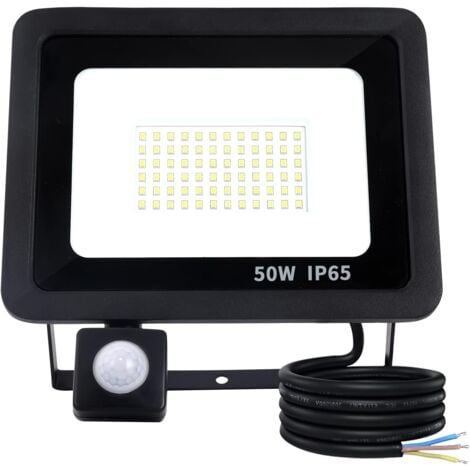 50W Projecteur LED Exterieur Avec Détecteur de Mouvement,Projecteur LED Extérieur IP65 Etanche,72 LED Spot LED Extérieur 5000LM,6500K Blanc Froid Projecteur LED Eclairage Exterieur Avec Détecteur-Noir