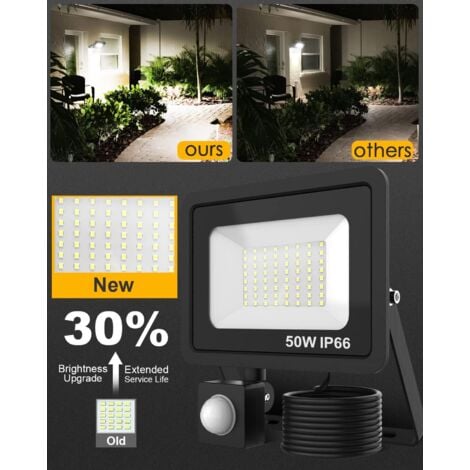 50W Projecteur LED Exterieur Avec Détecteur de Mouvement,Projecteur LED Extérieur IP65 Etanche,72 LED Spot LED Extérieur 5000LM,6500K Blanc Froid Projecteur LED Eclairage Exterieur Avec Détecteur-Noir