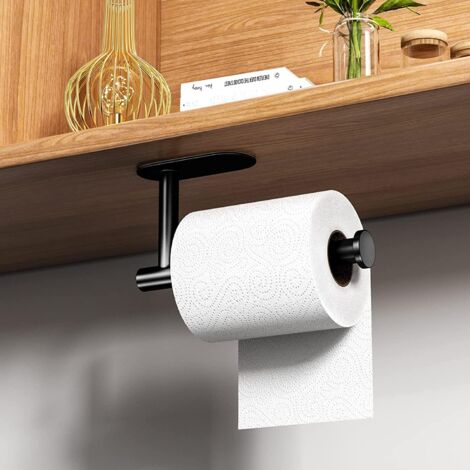 Porte Papier Toilette, Porte Rouleau Papier Toilette Mural, Support Papier Toilette sans Perçage, Acier Inoxydable Auto-adhésif 3M Porte Rouleau Toilette pour Cuisine et Salle de Bain, Noir
