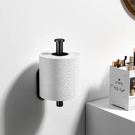 Porte Papier Toilette, Porte Rouleau Papier Toilette Mural, Support Papier Toilette sans Perçage, Acier Inoxydable Auto-adhésif 3M Porte Rouleau Toilette pour Cuisine et Salle de Bain, Noir