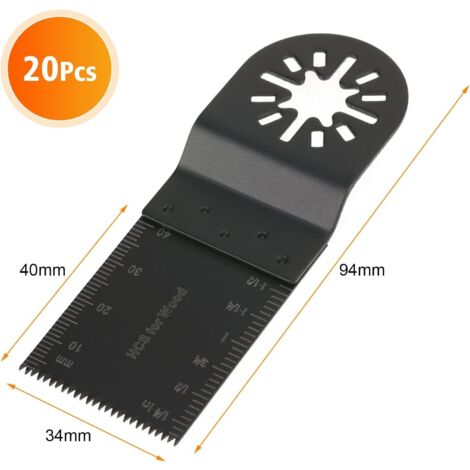 Lot de 20 lames de scie à oscillantes en acier au carbone, Outil oscillantes multifonction lames 34 mm, lames rotative pour le bois, le plastique, le tôle mince et les clous