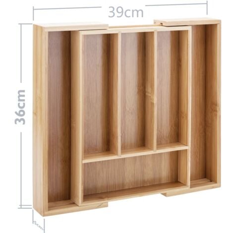 Range-Couverts organiseur de Tiroir de Cuisine en bois HxlxP : 5 x 39 x 36 cm Extensible en bambou