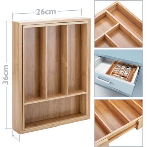 Range-Couverts organiseur de Tiroir de Cuisine en bois HxlxP : 5 x 39 x 36 cm Extensible en bambou