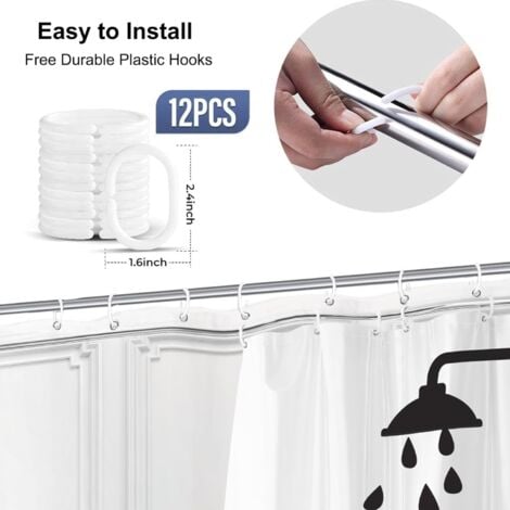 Rideau Douche Motif Carreaux Noir Blanc Rideau De Douche Anti Moisissure Imperméable Rideaux De Douche Pour Baignoire Et Salle De Bains Rideau Douche Tissu Lavables Avec 12 Crochets(180x180