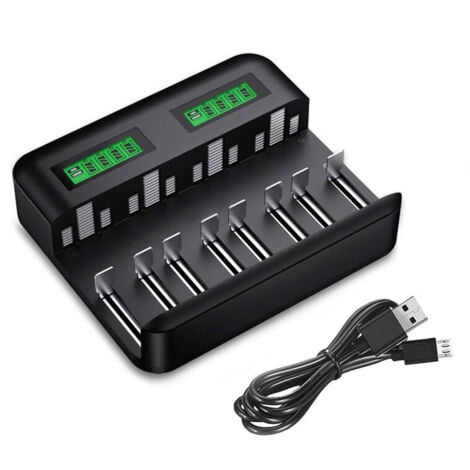 Chargeur de Piles Universel LCD, Chargeur de Piles Rechargeables pour AA/HR6, AAA/HR3, C/HR14, D/HR20 Ni-MH NiCD avec Entrée Type C Micro USB, Chargeur 9008 avec Technologie Détection de Piles