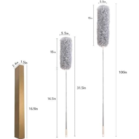 Plumeau Poussière, Plumeau Microfibre avec Poignée en Acier Inoxydable, Plumeau Extensible de 30 à 100 "pour Nettoyer Les Ventilateurs de Plafond, Les Stores, Les plinthes, Les Voitures