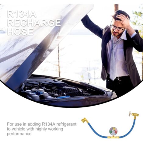 Tuyau Recharge Climatisation Voiture R134A - Avec Manomètre Et Soupape De Sécurité - Compatible 1/2 ACME