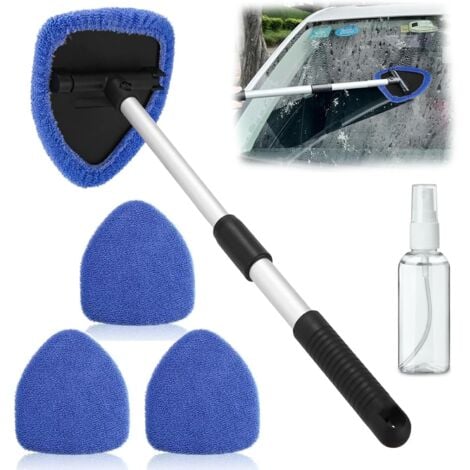 Nettoyant pour Pare-Brise,Brosse de Nettoyage de Pare-Brise,Nettoyage pare brise intérieur,Nettoyage de Pare-Brise avec Poignée Télescopique avec Poignée Pivotante à 180°et 4 Tampons Lavables,Bleu