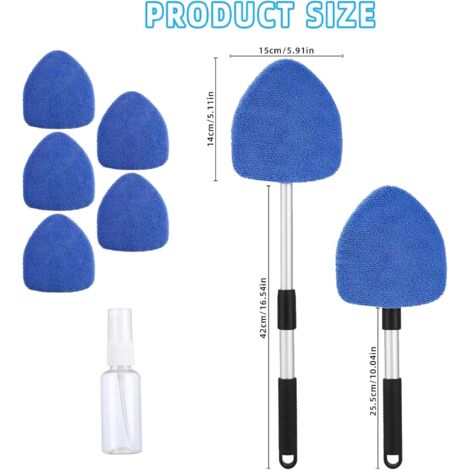 Nettoyant pour Pare-Brise,Brosse de Nettoyage de Pare-Brise,Nettoyage pare brise intérieur,Nettoyage de Pare-Brise avec Poignée Télescopique avec Poignée Pivotante à 180°et 4 Tampons Lavables,Bleu
