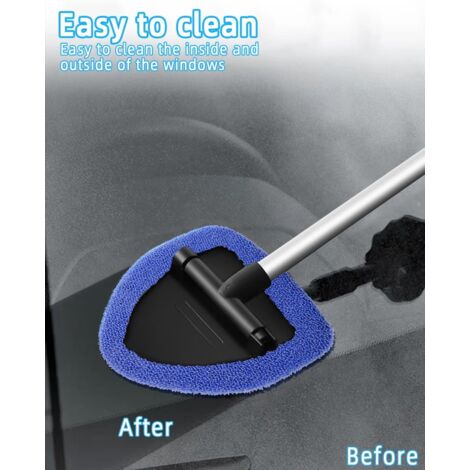 Nettoyant pour Pare-Brise,Brosse de Nettoyage de Pare-Brise,Nettoyage pare brise intérieur,Nettoyage de Pare-Brise avec Poignée Télescopique avec Poignée Pivotante à 180°et 4 Tampons Lavables,Bleu