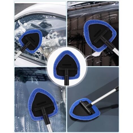 Nettoyant pour Pare-Brise,Brosse de Nettoyage de Pare-Brise,Nettoyage pare brise intérieur,Nettoyage de Pare-Brise avec Poignée Télescopique avec Poignée Pivotante à 180°et 4 Tampons Lavables,Bleu