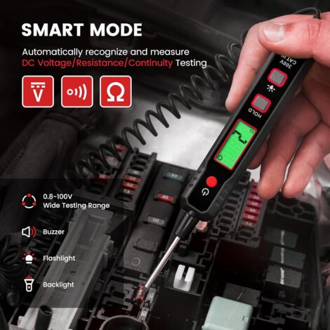 Testeur de circuits intelligent, testeur de tension 0,8V-100V DC avec rétroéclairage, lampe de test numérique avec lampe de poche, Stylo testeur de tension pour voiture et camion