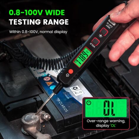 Testeur de circuits intelligent, testeur de tension 0,8V-100V DC avec rétroéclairage, lampe de test numérique avec lampe de poche, Stylo testeur de tension pour voiture et camion
