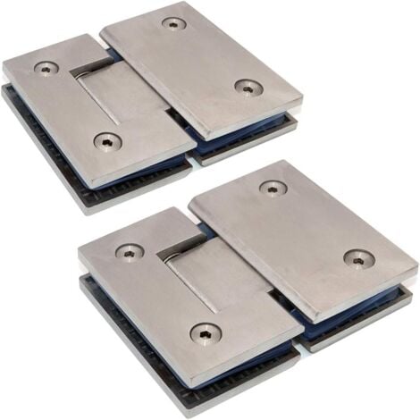 Lot de 2 charnières de porte de douche en verre vers support en verre, ouverture et fermeture à 180 degrés, serrage en acier inoxydable 304, convient pour vitrine en verre de 6-12mm
