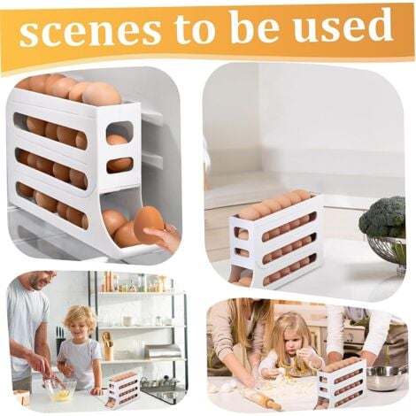 Distributeur d'œufs pour Réfrigérateur, Rangement Oeufs Frigo, Rouler Automatiquement La Boîte à Œufs à 4 Niveaux, Rangement Frigo, Distributeur Oeufs, Peut Contenir 30 œufs (blanc)