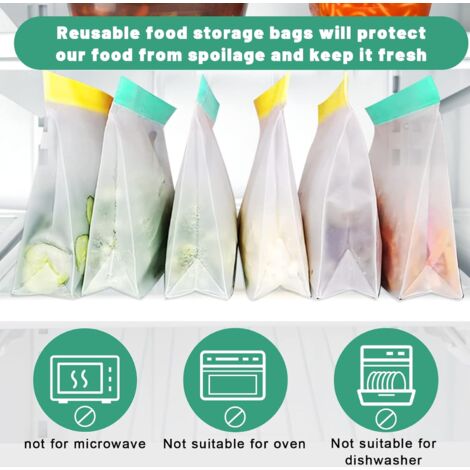 Lot de 8 sacs en silicone réutilisables avec fermeture éclair et support pour aliments, congélation, sandwich, sacs de rangement PEVA pour légumes, lait, collations, viandes